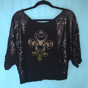 Black and Gold rhinestone and fleur-de-lis shirt